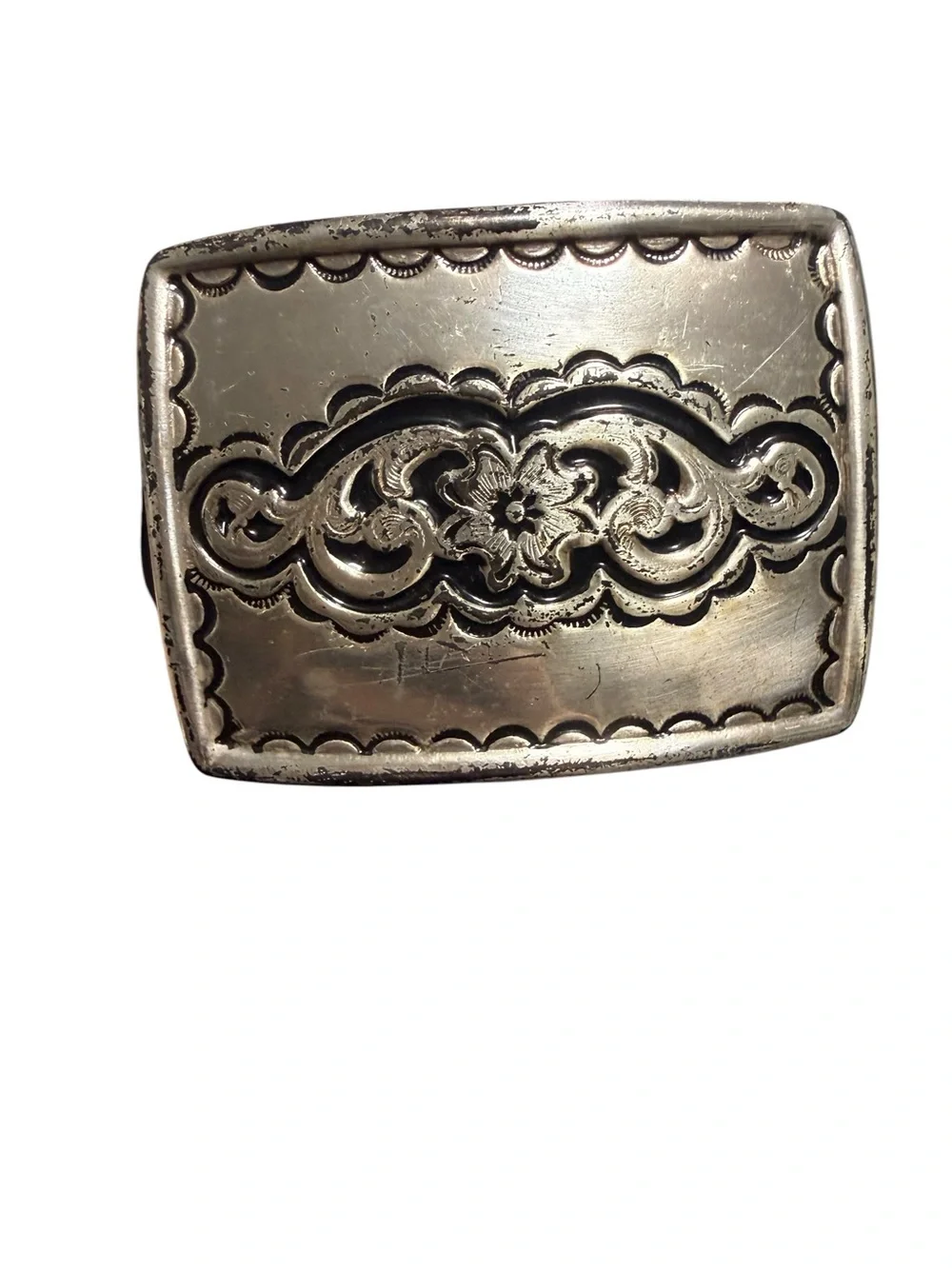 Silpada Italian Leather Black Belt Floral Engraved Silver Buckle Size Large